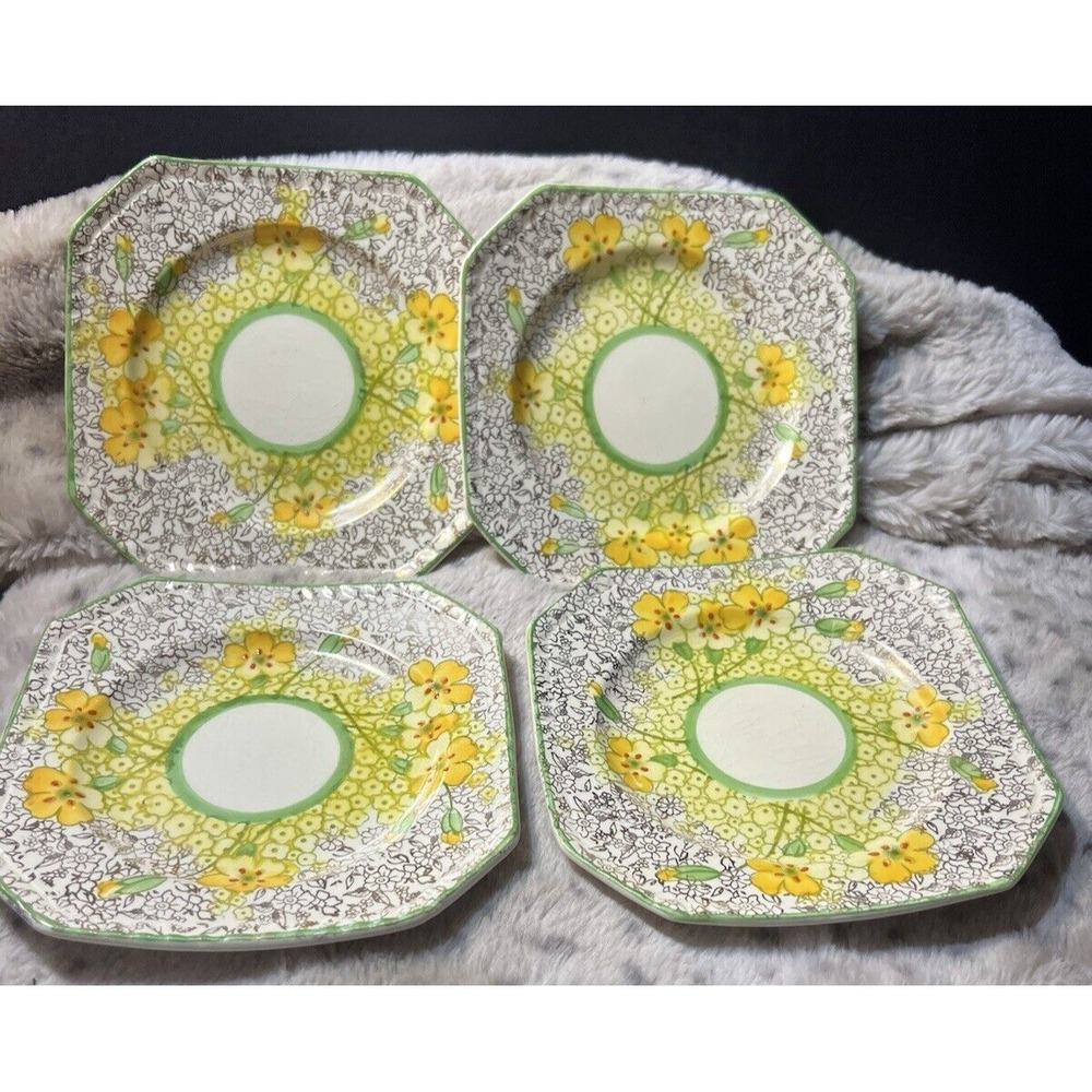 Phoenix England TF&S‎ YELLOW AND BLACK Saucer. SET OF 4 (914)